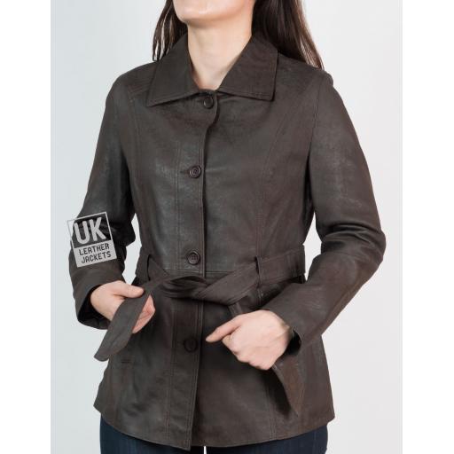 Womens Antiqued Brown Nubuck Jacket - Hip Length