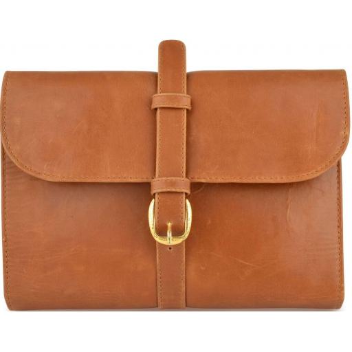 Tan Leather Wash Bag - Sepik - Front Detailing