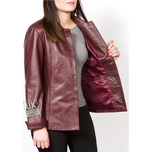 Ladies Burgundy Leather Jacket - Ariel - Lining 2