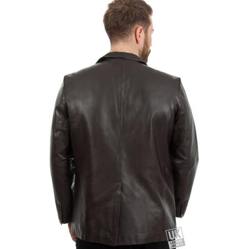 Men's 2 Button Brown Leather Blazer - Plus Size - Jensen - Rear