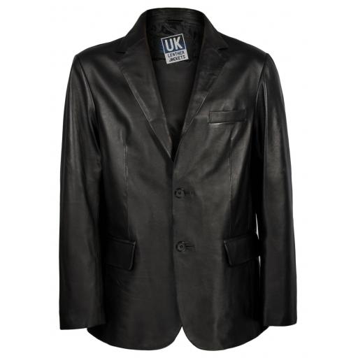 Men's 2 Button Black Leather Blazer - Custom Tailored