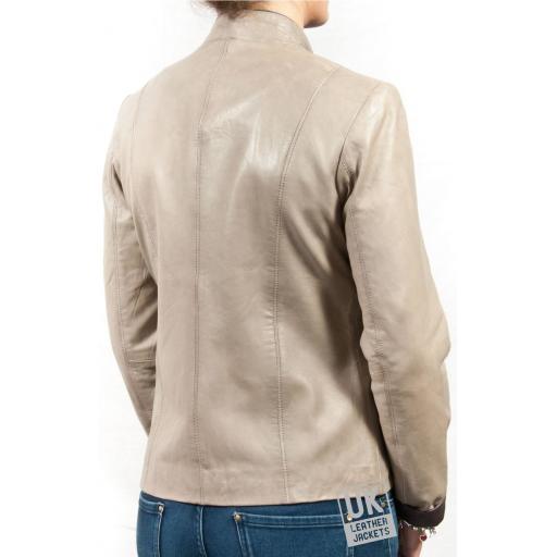 Ladies Taupe Leather Jacket - Florence - Back