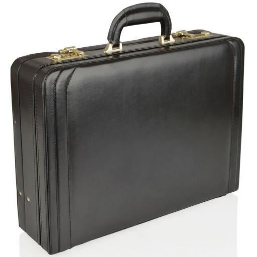 Expandable Black Leather Briefcase - Van Buren - Front Detail