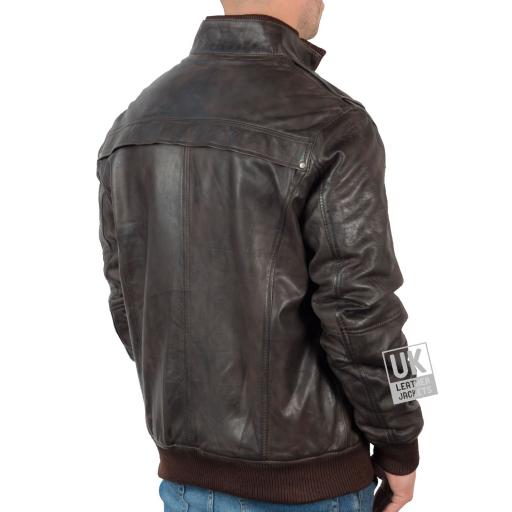 Men's Vintage Leather Bomber Jacket in Brown - Mirage - Back