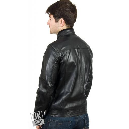 Men's Black Leather Jacket - Cobalt - Rear