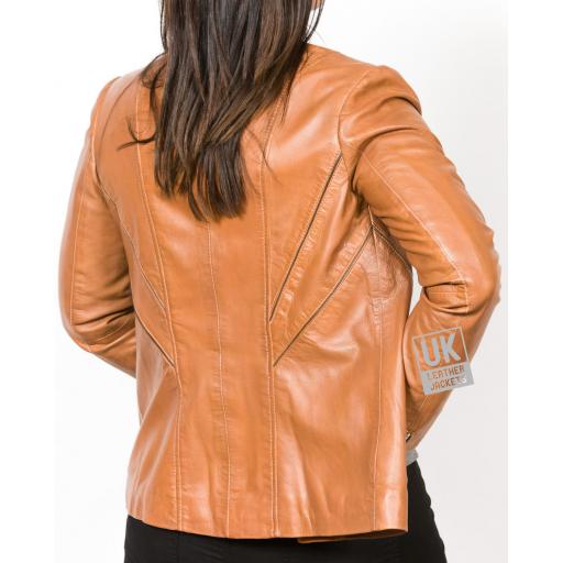 Women's Longer Length Tan Leather Jacket - Anais - Back