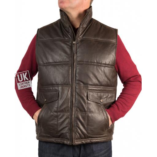 Men's Quilted Leather Gilet - Orson - Front