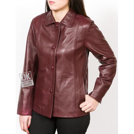 Womens Burgundy Leather Jacket - Cameo - Front