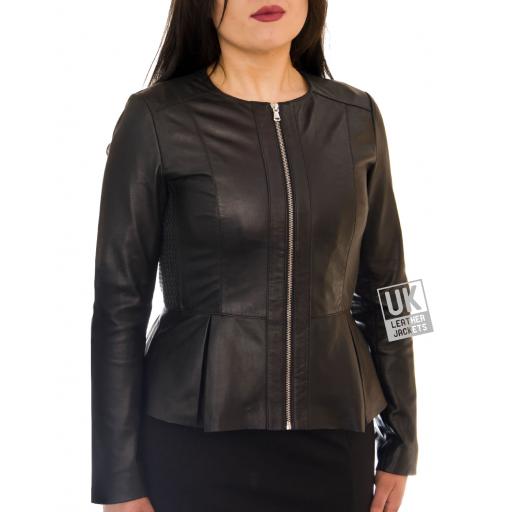 Women's Black Leather Jacket - Venice - Front