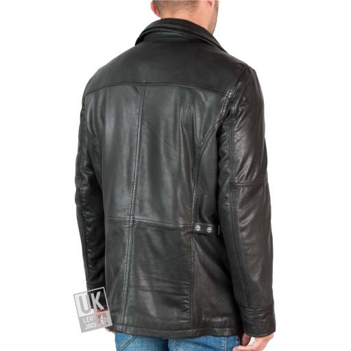 Men's Hip Length Leather Jacket - Marquis - Back