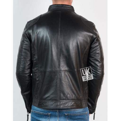 Mens Black Leather Jacket - Ellis - Back