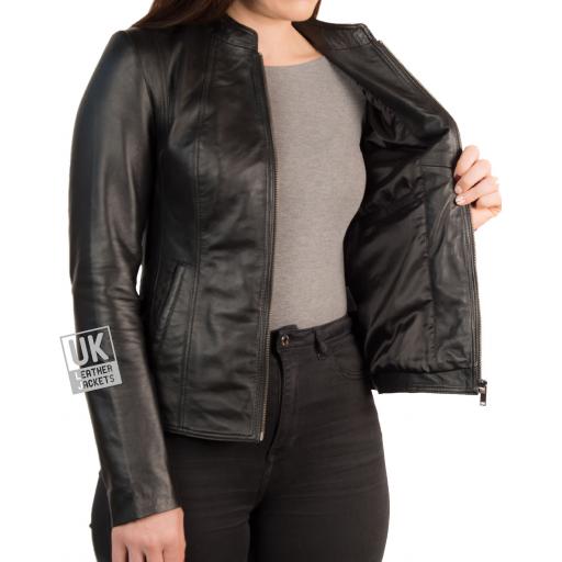 Womens Black Leather Jacket - Luxor II - Lining