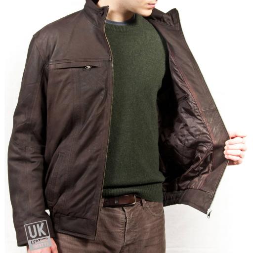 Men's Brown Leather Jacket - Strathmore - Lining