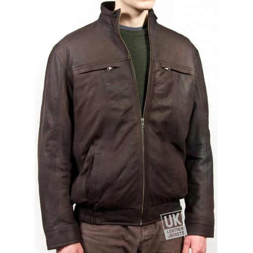 Men's Brown Leather Jacket - Strathmore - Front