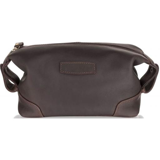 Vintage Brown Leather Wash Bag - Galveston - Front Detailing