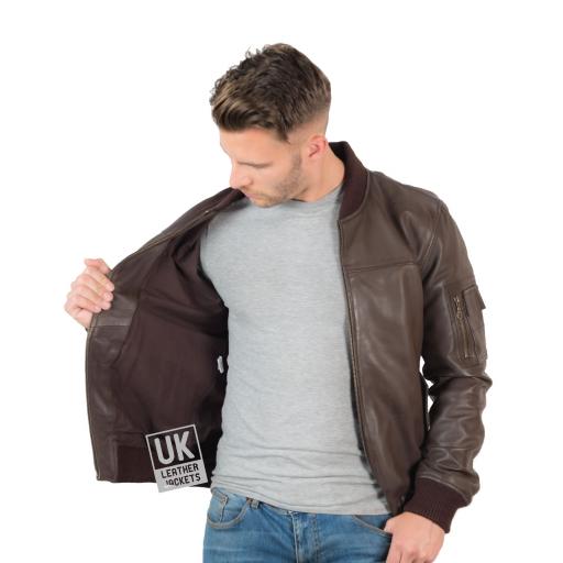 Men's Leather Bomber Jacket in Brown - MA-1 - Lining