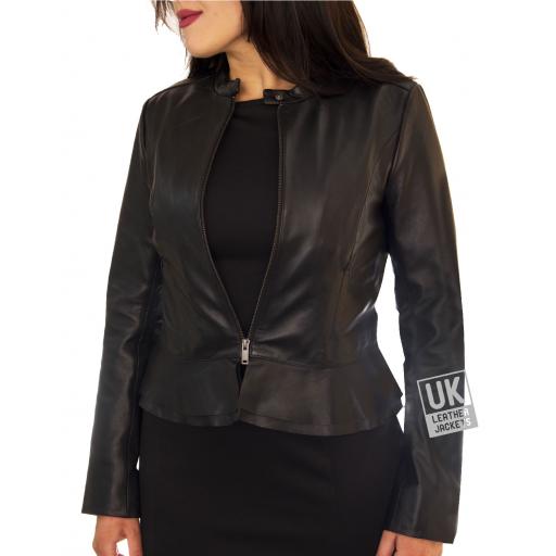 Women's Black Leather Jacket - Paris - Front - 2
