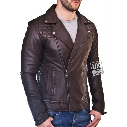 Men’s Brown Leather Biker Jacket - Maze - Superior Nappa - Front