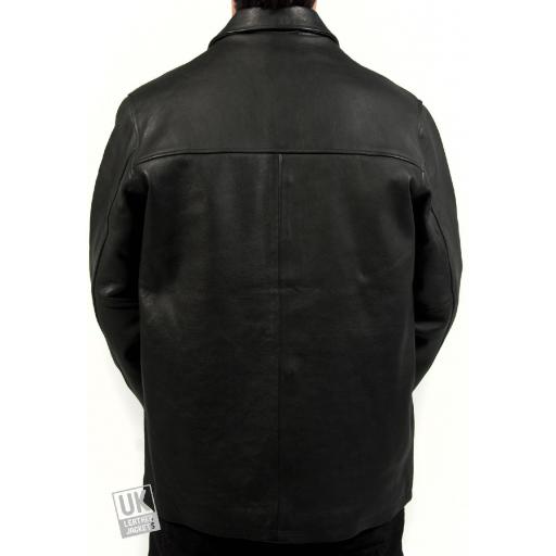 Men's Black Leather Jacket in Buffalo Hide - Porter - Rear