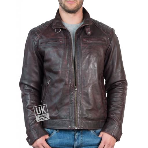 Men's Leather Jacket - Lancer - Vintage Burgundy - Front