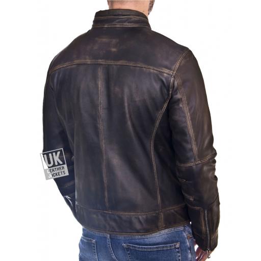 Mens Burnished Black Leather Jacket - Nirvana - Back