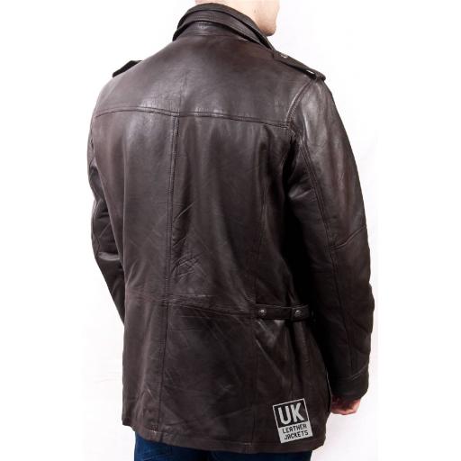 Men's Brown Leather Coat Jacket - Portland - Rear