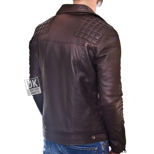 Men’s Brown Leather Biker Jacket - Maze - Superior Nappa - Back