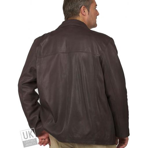 Men's Brown Leather Reefer Jacket - Oscar - Rear