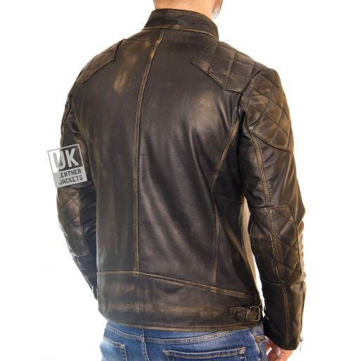 Mens Vintage Black Leather Jacket - Corado - Back