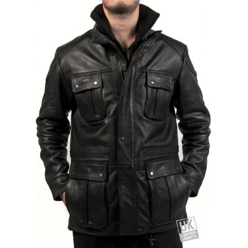 Men's Vintage Racing Leather Jacket in Black Hide - Flint - Front