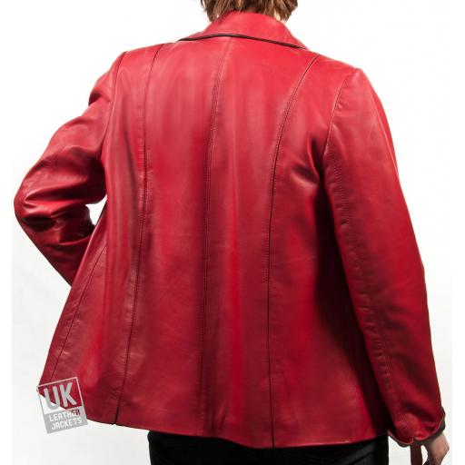 Women's Red Leather Jacket - Plus Size - Cameo - Rear