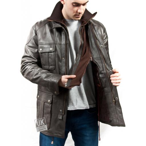 Men's Vintage Racing Leather Jacket - Brown Nappa - Turin - Detachable 2nd Collar