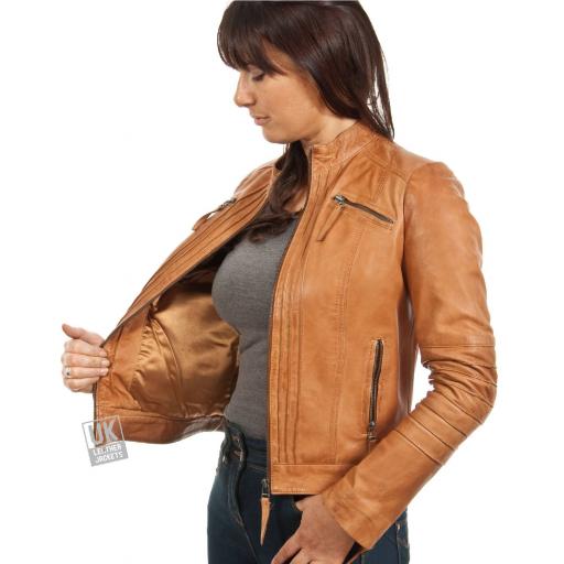 Ladies Tan Leather Jacket - Lima - Lining
