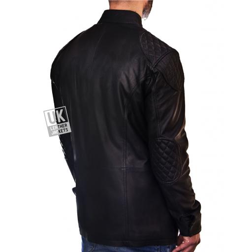 Mens Black Leather Hip Length Jacket - Forbes - Back