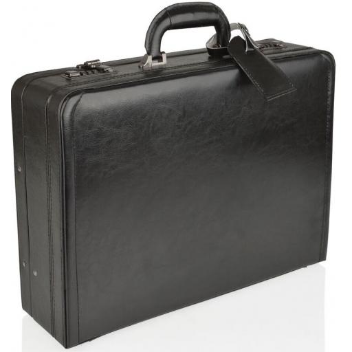 Expandable Black Leather Briefcase - Cleveland - Front Detail