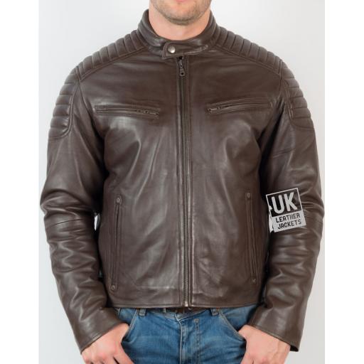 Men’s Brown Leather Biker Jacket - Zurich - Main
