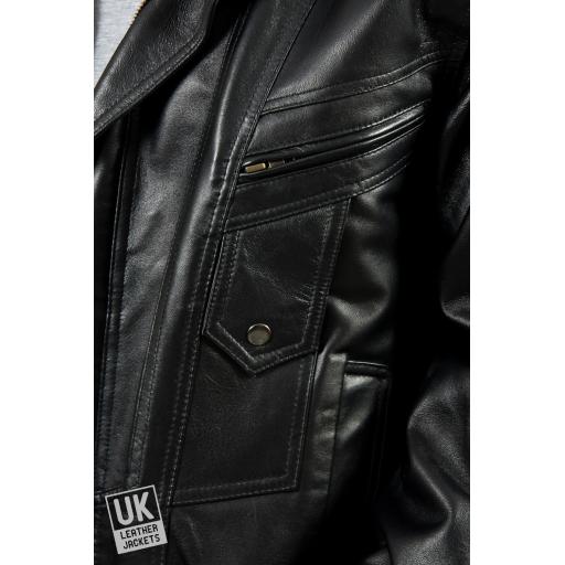 Men's Black Leather Jacket - DeNiro - Detail