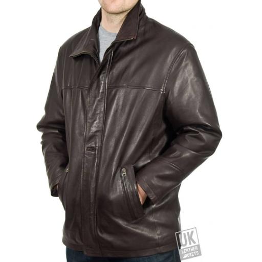 Men's Leather Coat in Brown Cow Hide - Plus Size - Hastings - Cover