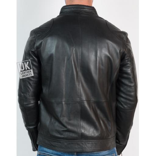 Mens Black Leather Jacket - Ellin - Back