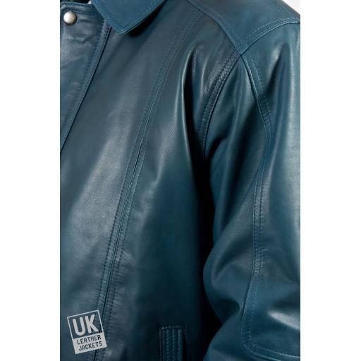 Men's Blue Leather Jacket - Plus Size - Oregon - Detail