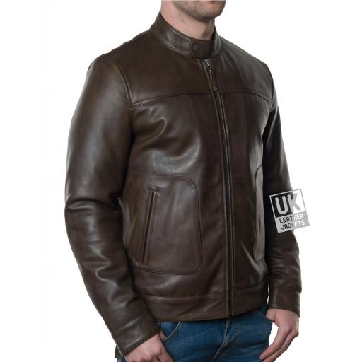 Men's Brown Leather Jacket - Ascari - Zipped