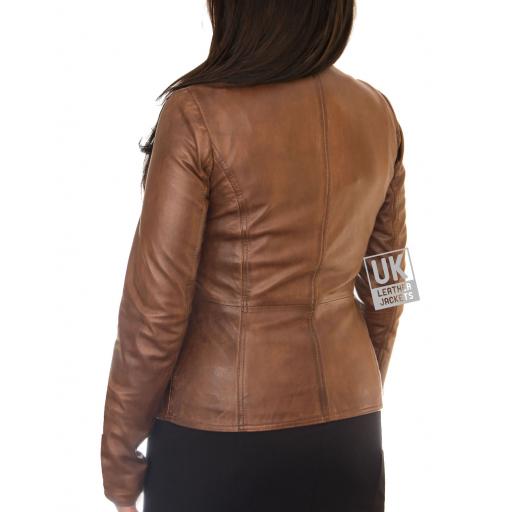 Women's Tan Leather Biker Jacket - Leone - Plus Size - Back
