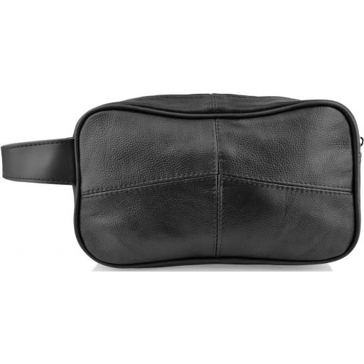 Black Leather Wash Bag - Yangtze - Front Detailing