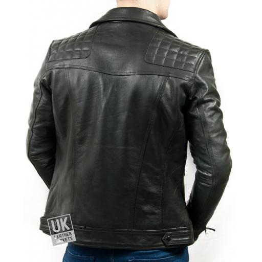 Men’s Black Leather Biker Jacket - Maze - Superior Cow Hide - Back