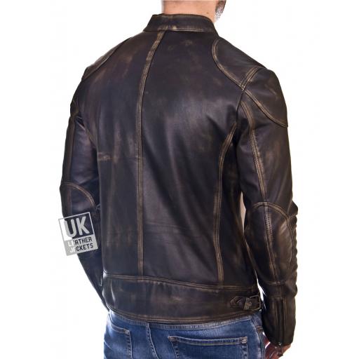 Mens Burnished Black Leather Jacket - Theo - Back