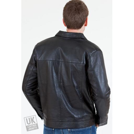 Men's Black Harrington Leather Jacket - Rear