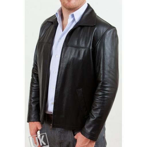 Men's Black Leather Jacket - Plus Size - Harrington - Cover