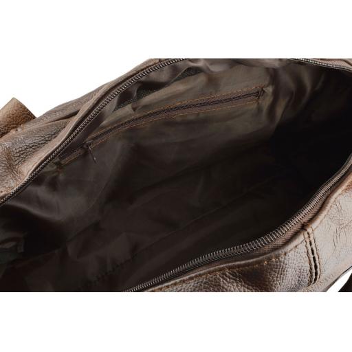 Brown Leather Travel Holdall Bag - Broadway - Interior