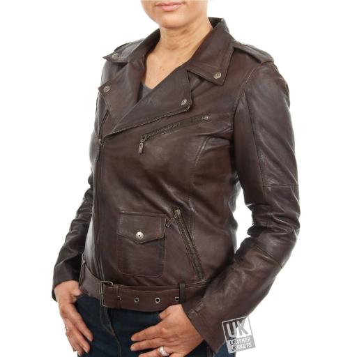 Women’s Brown Asymmetric Leather Jacket – Maya - Cover