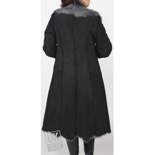 Finest Womens 7/8 Toscana Lambskin Coat in Black - Lexia - Rear